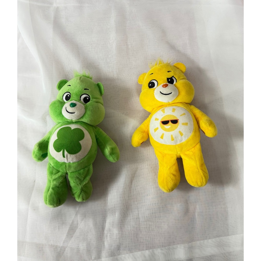 Care Bears Plush Set Good Luck Bear & Funshine Bear 2020 Basic Fun Green Yellow
